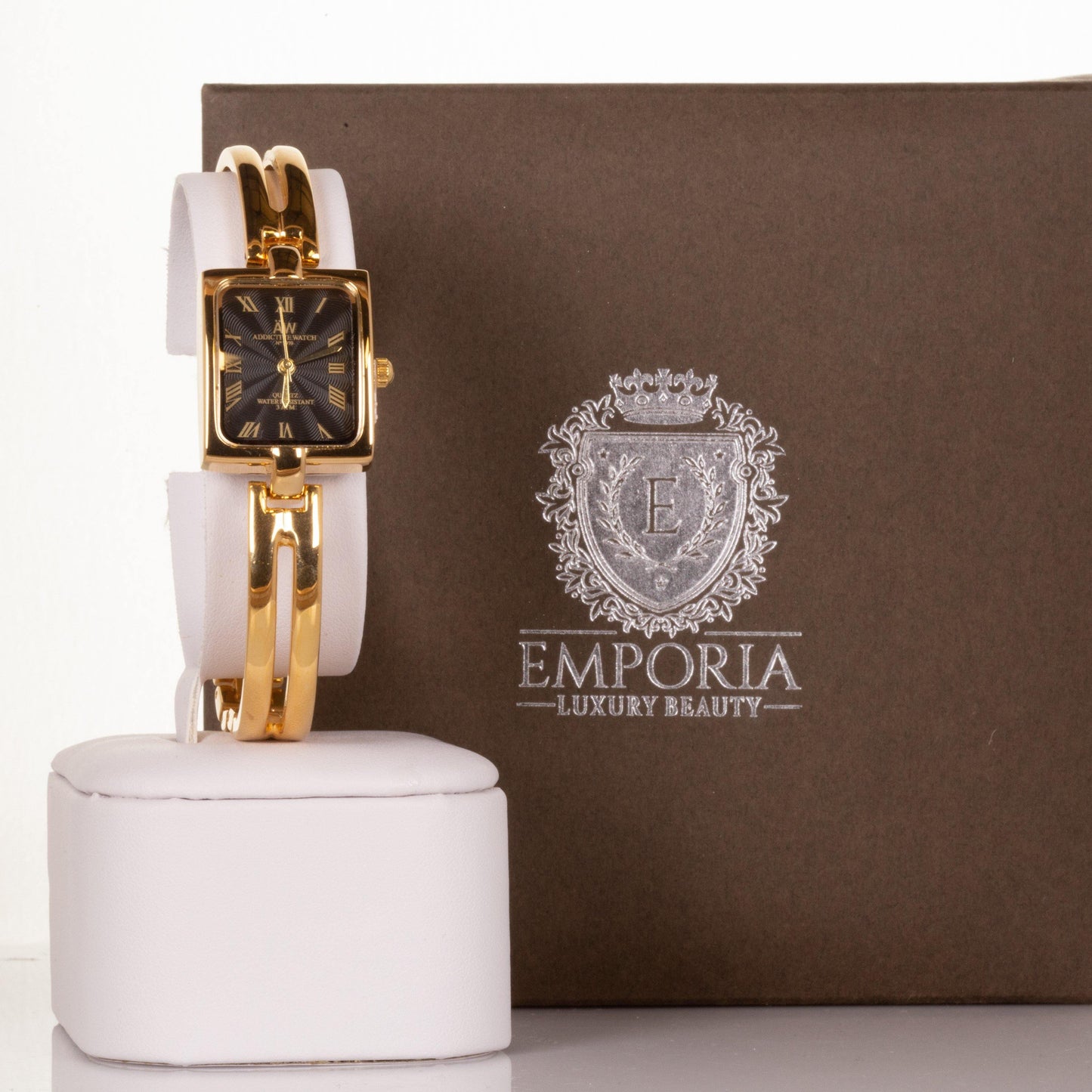 Ceas din Aliaj AW de Culoare Aurie de damă, cu cadran negru și numere romane - Galeria de Bijuterii