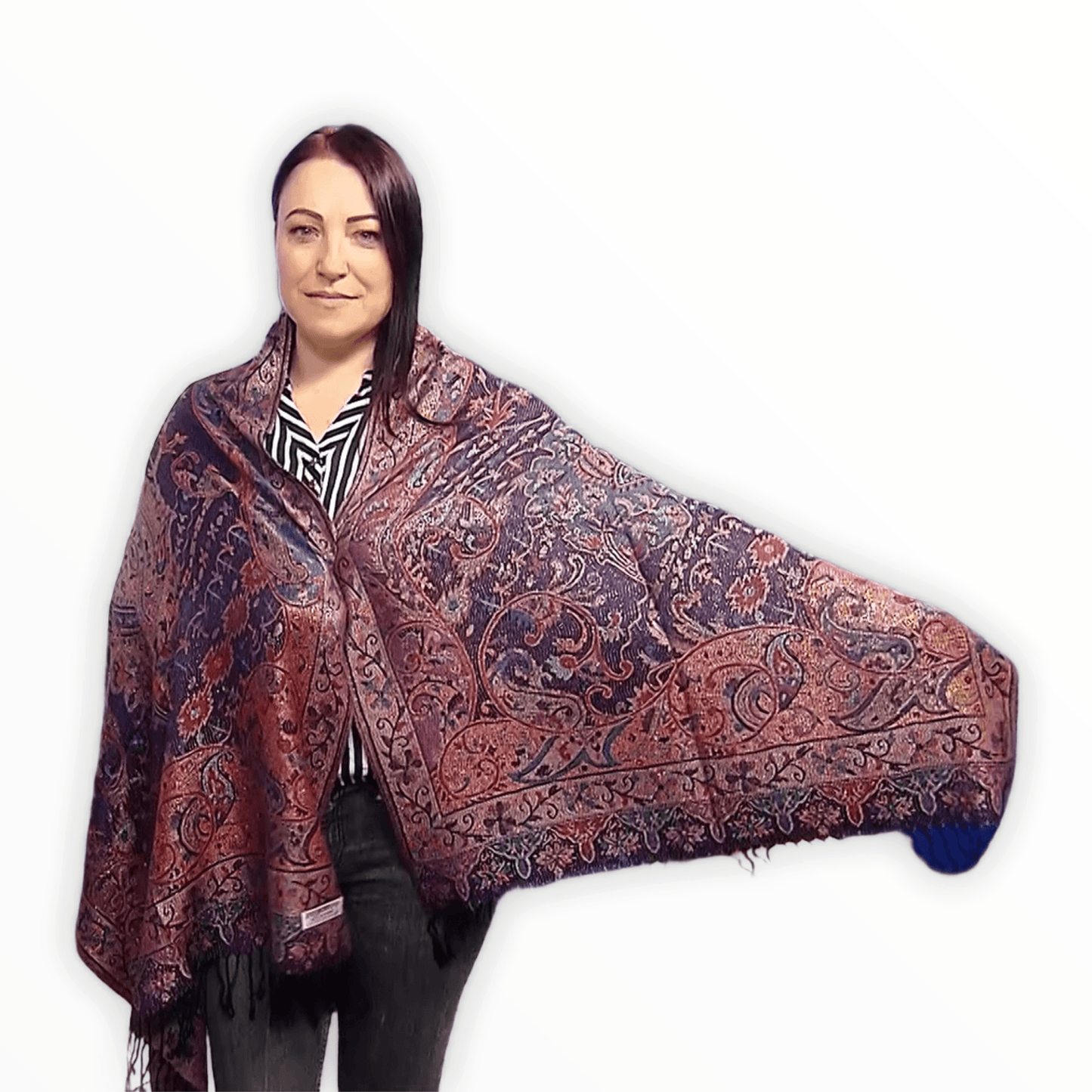 Eșarfă-Șal 100% Cașmir Pashmina Autentic, 70 cm x 180 cm, Albastru Navy - Galeria de Bijuterii