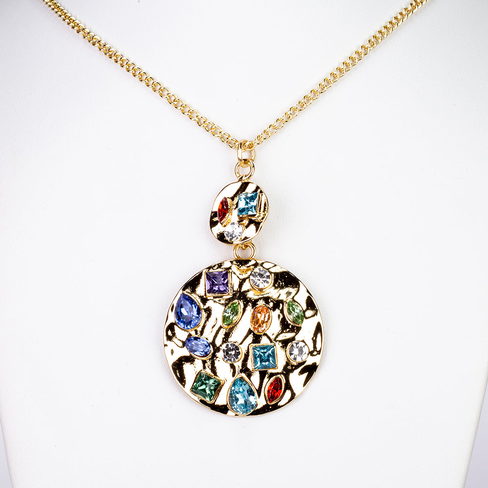 Set din Aliaj Placat cu Aur cu Cristal Roșu Emporia® și Cristal Albastru Emporia® ( Colier+Cercei+Pandantiv )