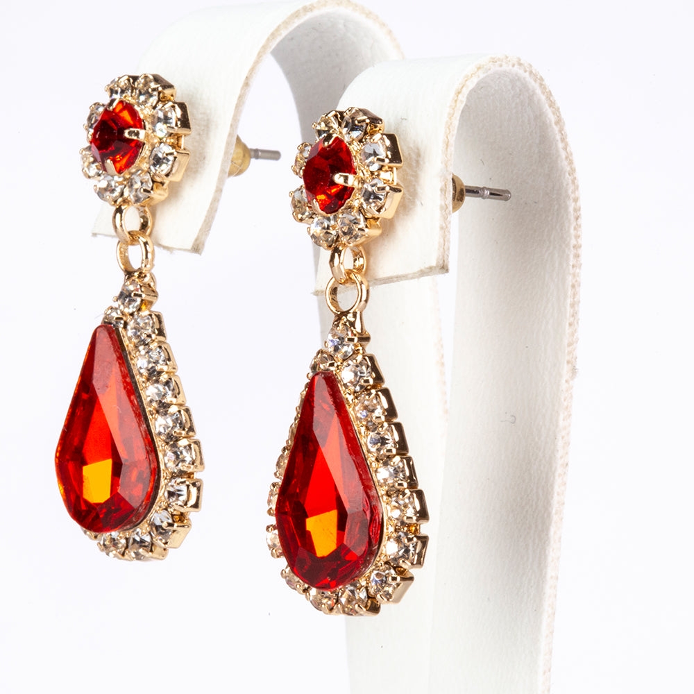 Set din Aliaj Placat cu Aur cu Cristal Roșu Emporia® și Cristal Alb Emporia® ( Colier+Cercei )