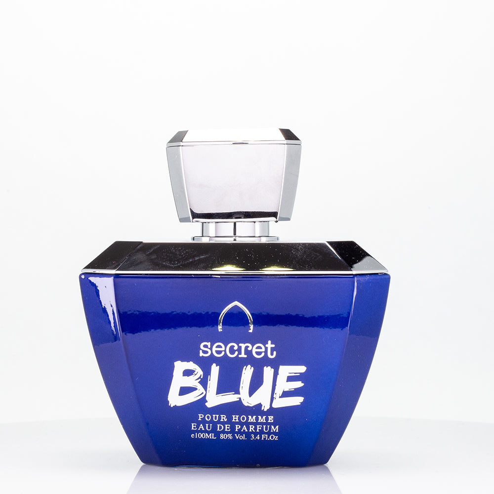 100 ml Eau de Perfume SECRET BLUE cu Arome Picant-Fructate și Mosc pentru Bărbați