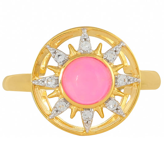 Inel din Argint 925 Placat cu Aur ( 2.7 grame ) cu Opal Etiopian Neon Roz și Topaz Alb 0.71 Carate