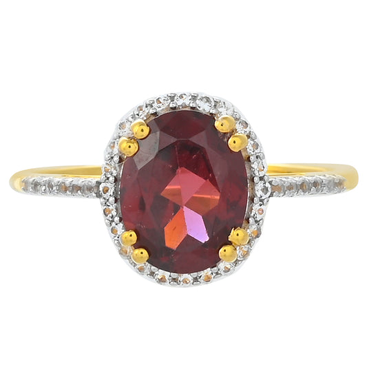 Inel din Argint 925 Placat cu Aur ( 1.64 grame ) cu Granat Rodolit și Topaz Alb 2.45 Carate