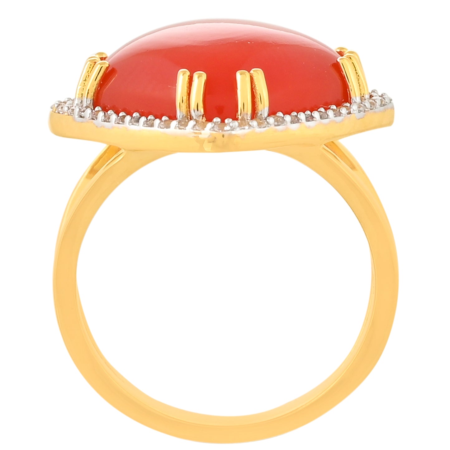 Inel din Argint 925 Placat cu Aur ( 4.07 grame ) cu Carneol și Topaz Alb 9.69 Carate