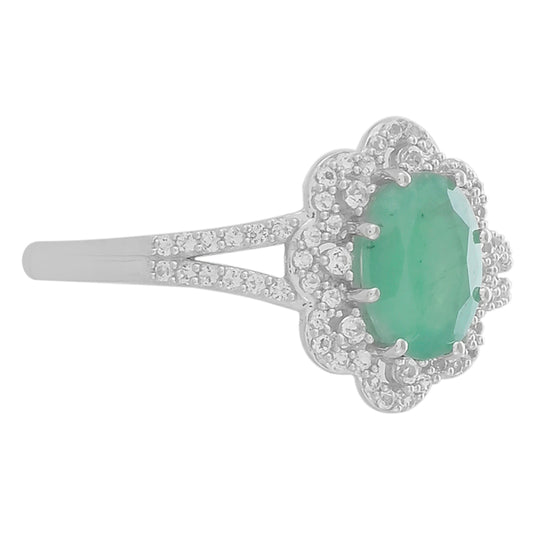 Inel din Argint 925 ( 2.38 grame ) cu Smarald Brazilian și Topaz Alb 1.46 Carate