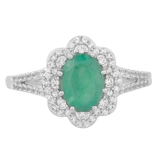 Inel din Argint 925 ( 2.38 grame ) cu Smarald Brazilian și Topaz Alb 1.46 Carate