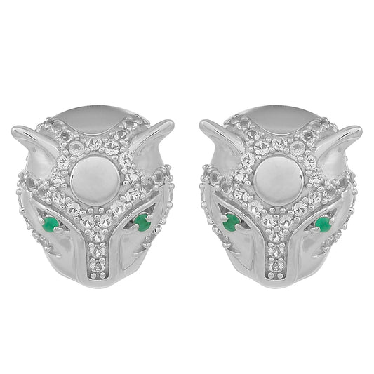 Cercei din Argint 925 ( 8.9 grame ) cu Smarald Brazilian și Topaz Alb 1.13 Carate