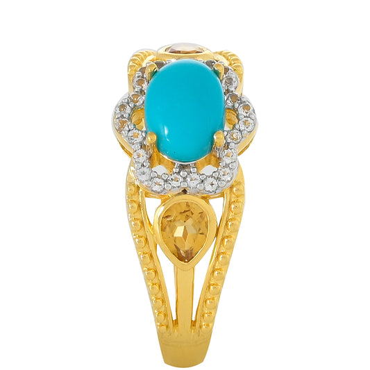 Inel din Argint 925 Placat cu Aur ( 3.12 grame ) cu Turcoaz ”Frumoasa Adormită” și Citrin 1.12 Carate