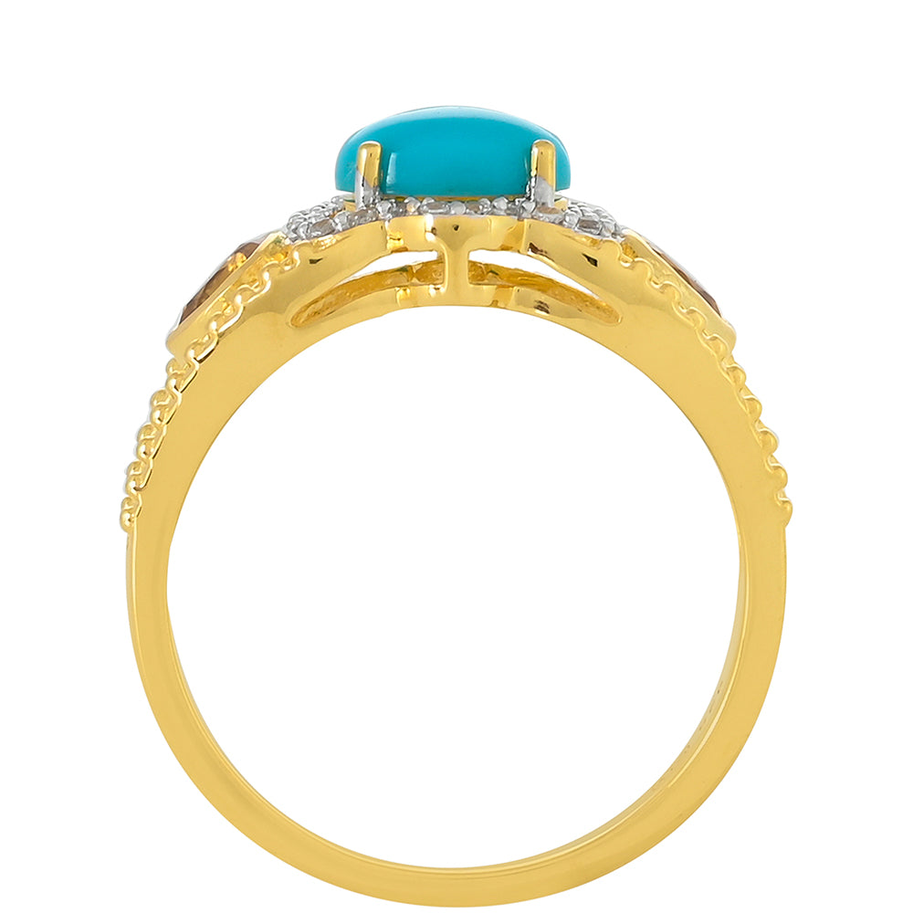 Inel din Argint 925 Placat cu Aur ( 3.12 grame ) cu Turcoaz ”Frumoasa Adormită” și Citrin 1.12 Carate