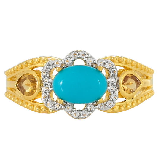 Inel din Argint 925 Placat cu Aur ( 3.12 grame ) cu Turcoaz ”Frumoasa Adormită” și Citrin 1.12 Carate