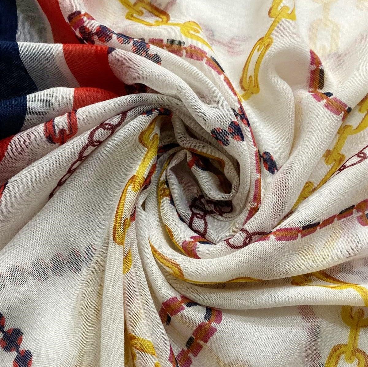 Eșarfă-Șal din Bumbac, 90 cm x 180 cm, Model cu Lanț - Galeria de Bijuterii