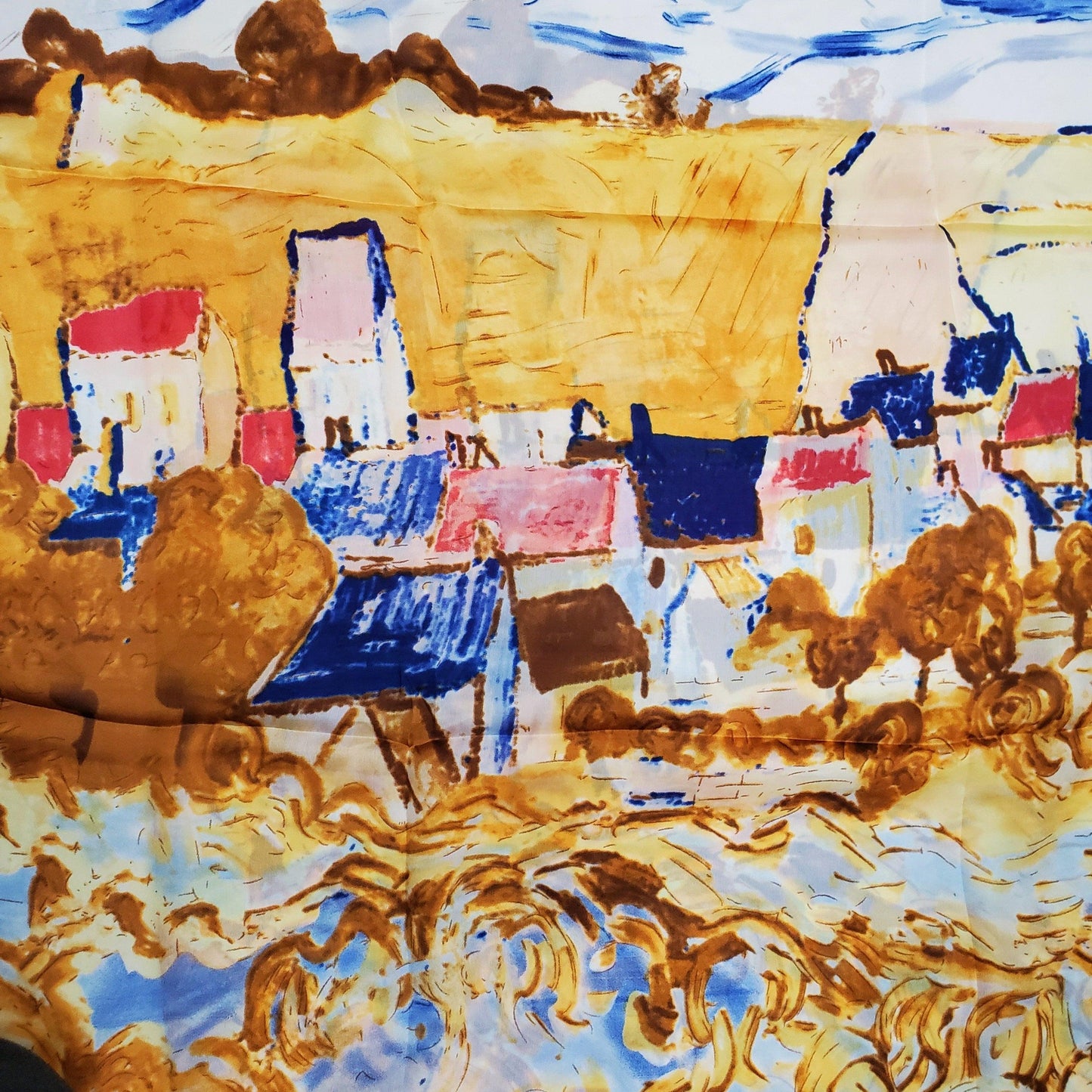 Eșarfă-Șal din Mătase 100% Autentică, 90cm x 180cm, Model Stil Impresionist - Galeria de Bijuterii