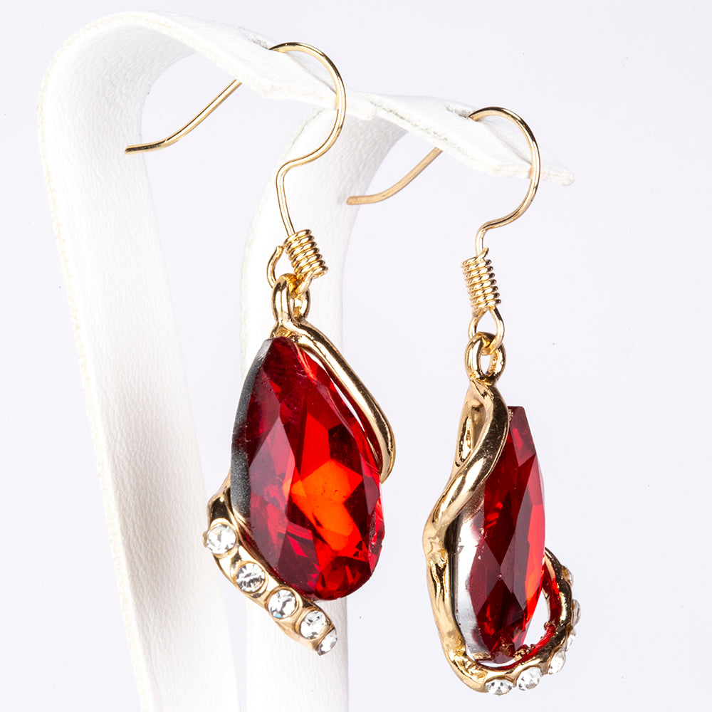 Set din Aliaj Placat cu Aur cu Cristal Roșu Emporia® și Cristal Alb Emporia® ( Colier+Cercei+Pandantiv )