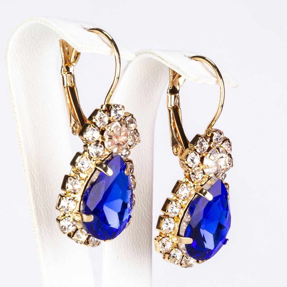 Set din Aliaj Placat cu Aur cu Cristal Albastru Emporia® ( Colier+Cercei+Pandantiv )