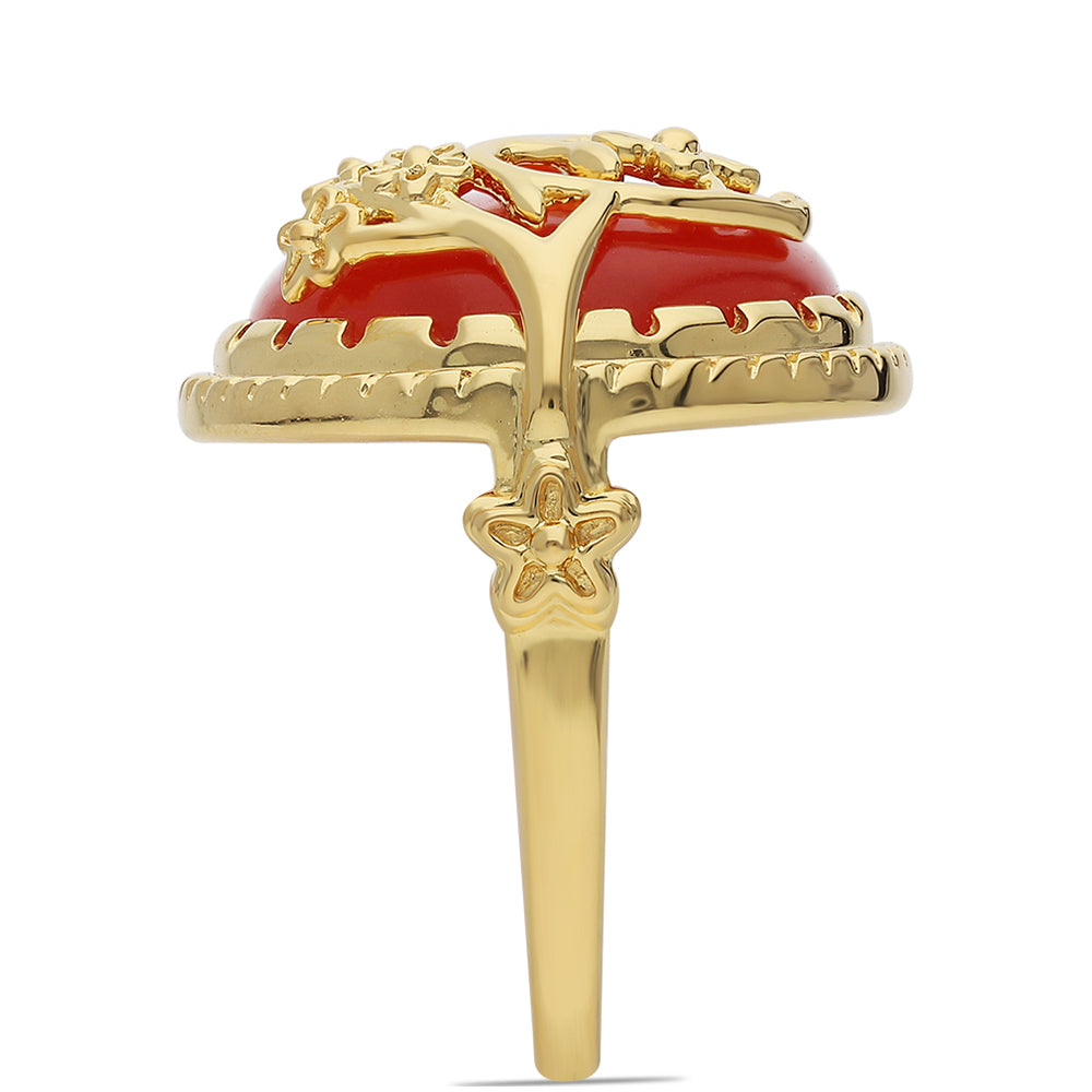 Inel din Argint 925 Placat cu Aur ( 6.64 grame ) cu Onix Roșu 15.74 Carate