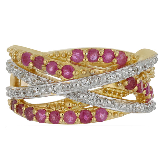 Inel din Argint 925 Placat cu Aur ( 6.89 grame ) cu Rubin Malagasy și Zircon Alb Natural 1.34 Carate