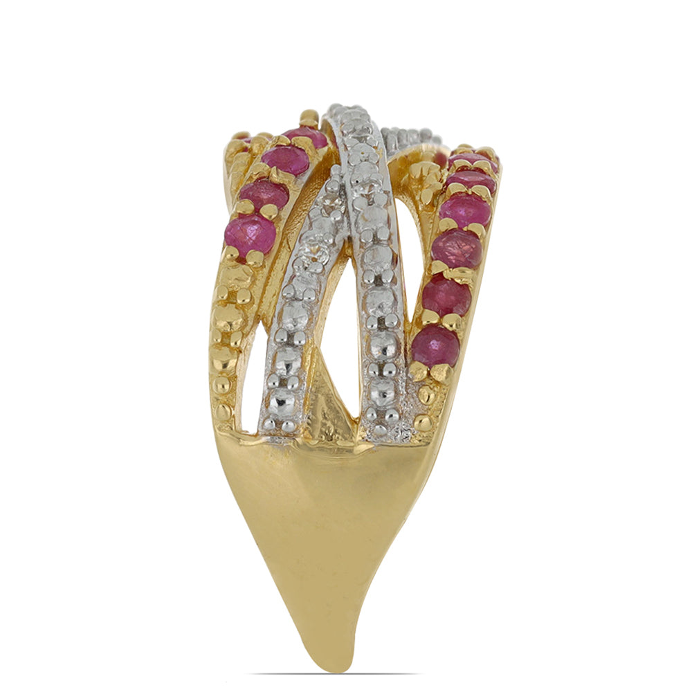 Inel din Argint 925 Placat cu Aur ( 6.89 grame ) cu Rubin Malagasy și Zircon Alb Natural 1.34 Carate