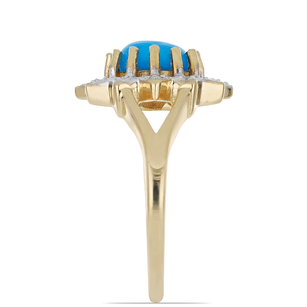 Inel din Argint 925 Placat cu Aur ( 3.79 grame ) cu Opal Etiopian Lega Dembi Albastru și Topaz Alb 1.17 Carate