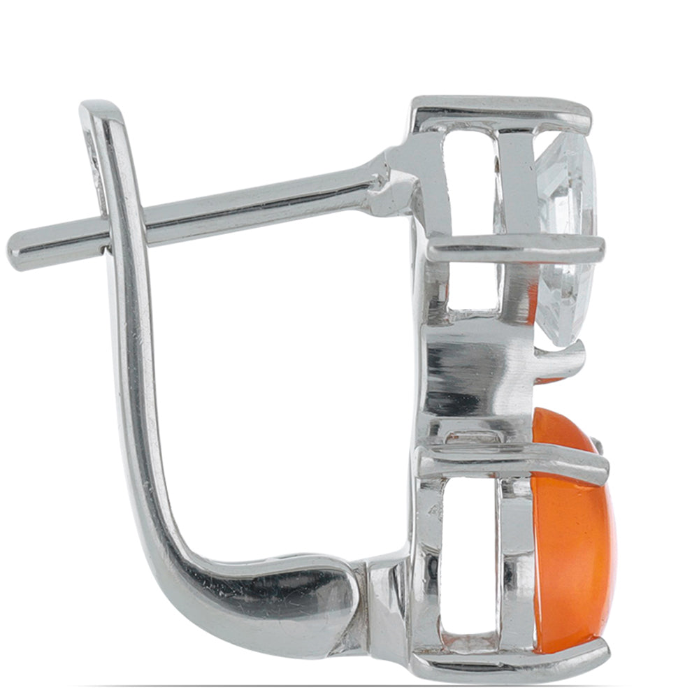 Cercei din Argint 925 ( 2.68 grame ) cu Opal Etiopian Lega Dembi Portocaliu și Topaz Alb 1.75 Carate