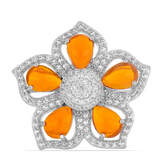 Inel din Argint 925 ( 6.07 grame ) cu Opal Etiopian Lega Dembi Portocaliu și Topaz Alb 3.61 Carate
