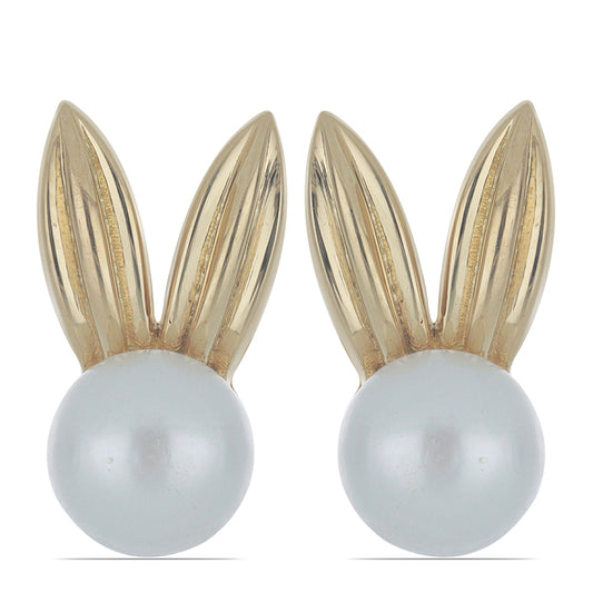 Cercei din Argint 925 Placat cu Aur ( 4.33 grame ) cu Perlă de Apă Dulce Albă 5.96 Carate