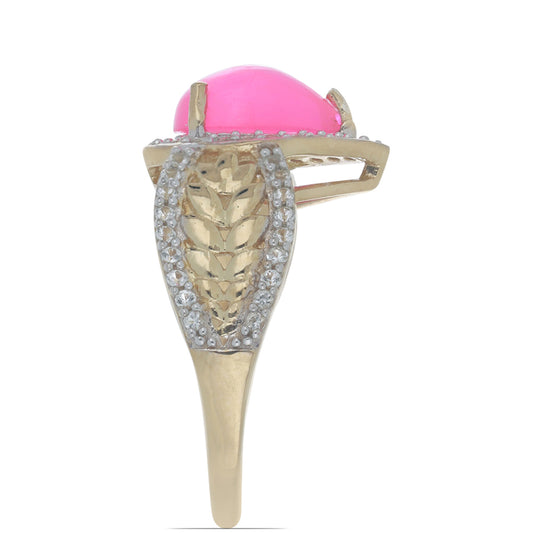 Inel din Argint 925 Placat cu Aur ( 3.68 grame ) cu Opal Lega Dembi Roz și Topaz Alb 1.71 Carate