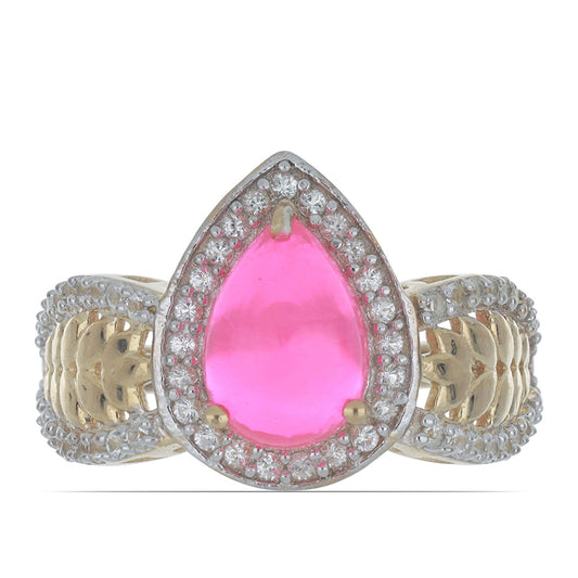 Inel din Argint 925 Placat cu Aur ( 3.68 grame ) cu Opal Lega Dembi Roz și Topaz Alb 1.71 Carate