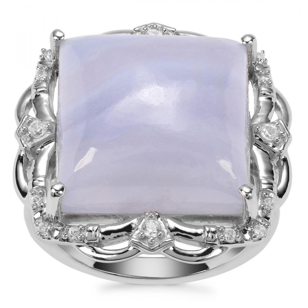 Inel din Argint 925 Placat cu Aur ( 5.22 grame ) cu Jadeit Lavandă din Râul Marsden și Topaz Alb 12.13 Carate