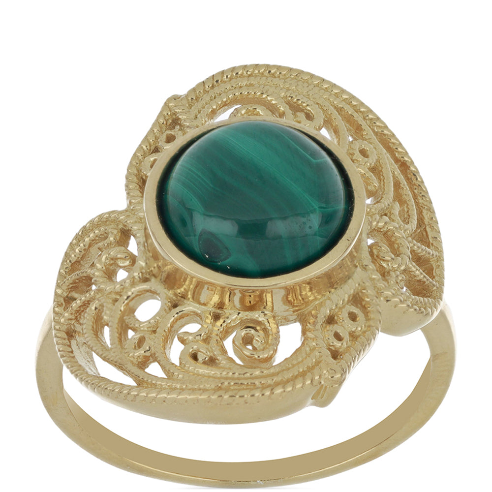 Inel din Argint 925 Placat cu Aur ( 5.25 grame ) cu Malachit din Țara Galilor 5.97 Carate