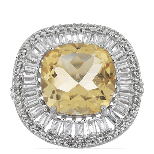 Inel din Argint 925 ( 8.76 grame ) cu Citrin Ural și Topaz Alb 11.93 Carate