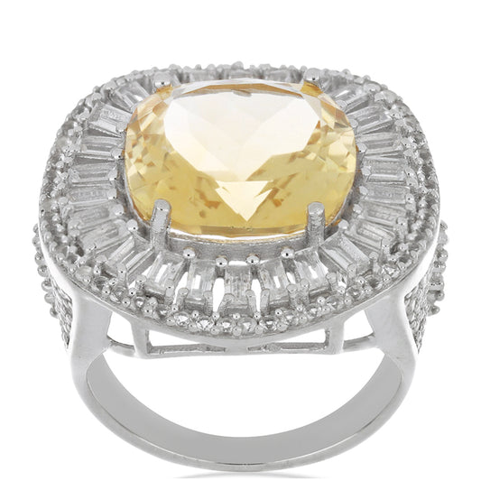 Inel din Argint 925 ( 8.76 grame ) cu Citrin Ural și Topaz Alb 11.93 Carate