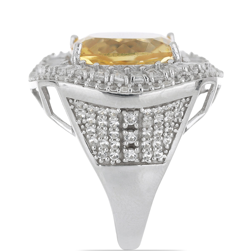 Inel din Argint 925 ( 8.76 grame ) cu Citrin Ural și Topaz Alb 11.93 Carate