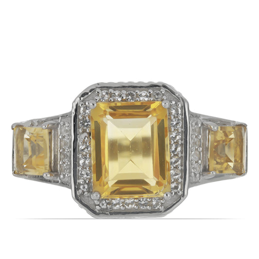 Inel din Argint 925 ( 6.21 grame ) cu Citrin Ural și Topaz Alb 5.04 Carate
