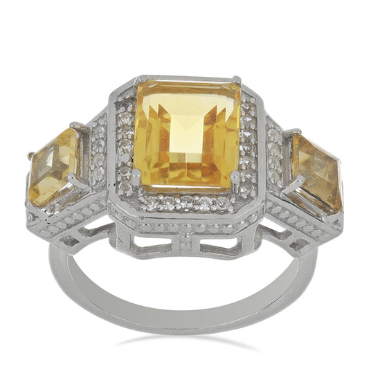 Inel din Argint 925 ( 6.21 grame ) cu Citrin Ural și Topaz Alb 5.04 Carate