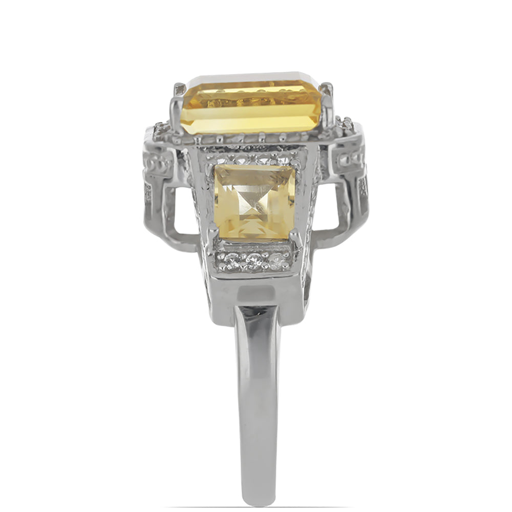 Inel din Argint 925 ( 6.21 grame ) cu Citrin Ural și Topaz Alb 5.04 Carate
