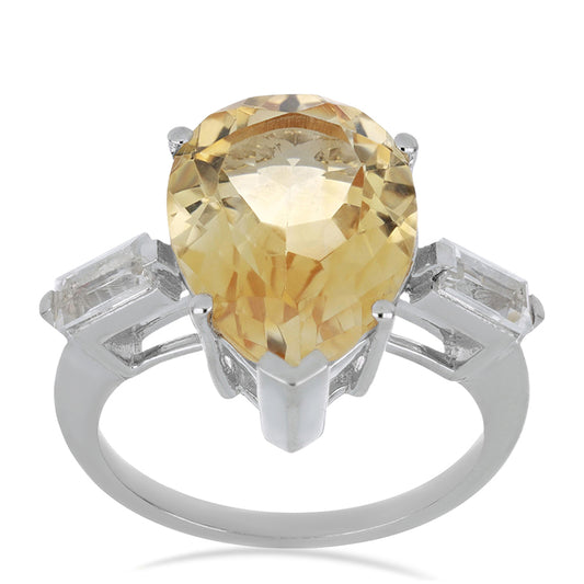 Inel din Argint 925 ( 3.71 grame ) cu Citrin Ural și Topaz Alb 7.98 Carate