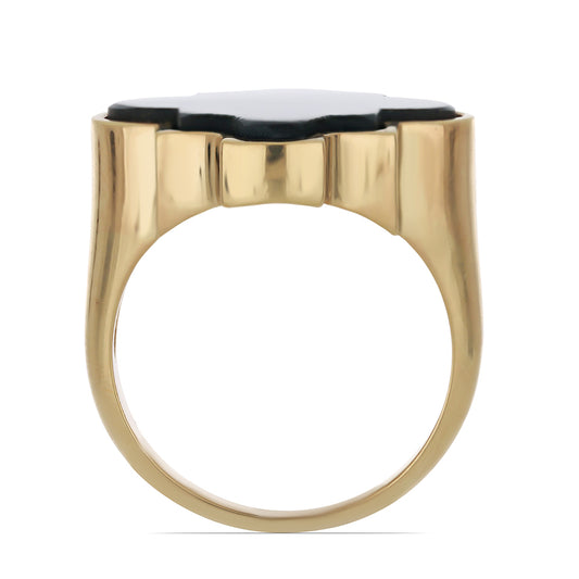 Inel din Argint 925 Placat cu Aur ( 6.07 grame ) cu Onix Negru Suwar 10.96 Carate