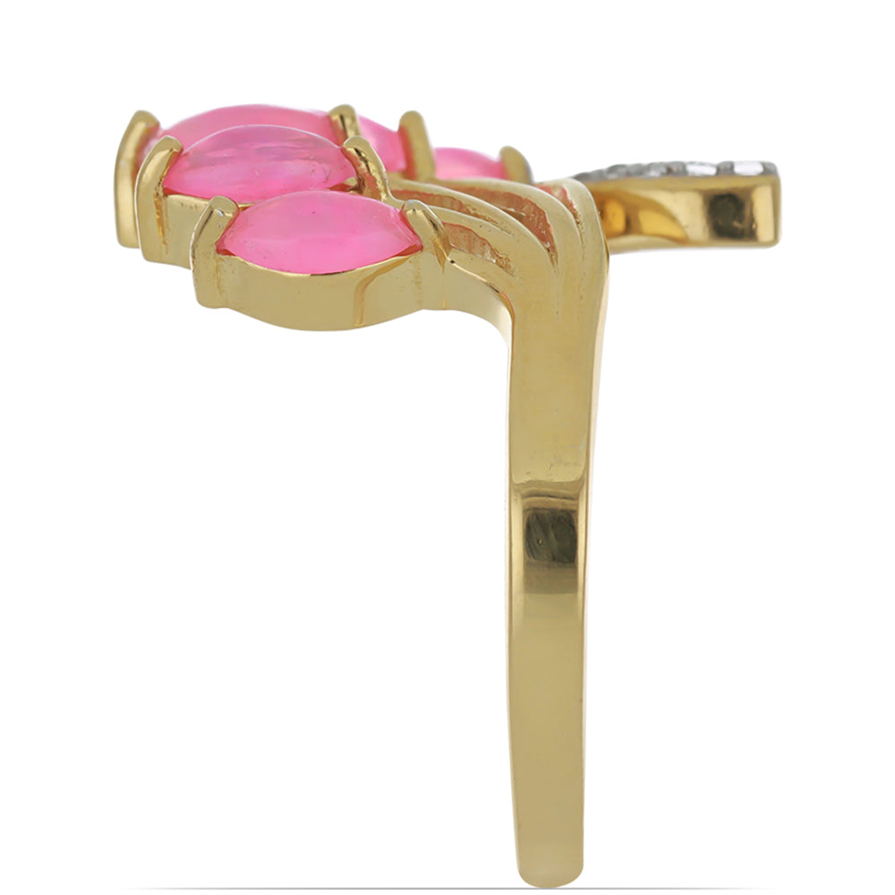 Inel din Argint 925 Placat cu Aur ( 3.29 grame ) cu Opal Etiopian Lega Dembi Roz și Topaz Alb 0.93 Carate