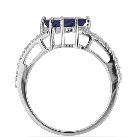Inel din Argint 925 ( 3.18 grame ) cu Safir Albastru Rosebery și Topaz Alb 4.1 Carate
