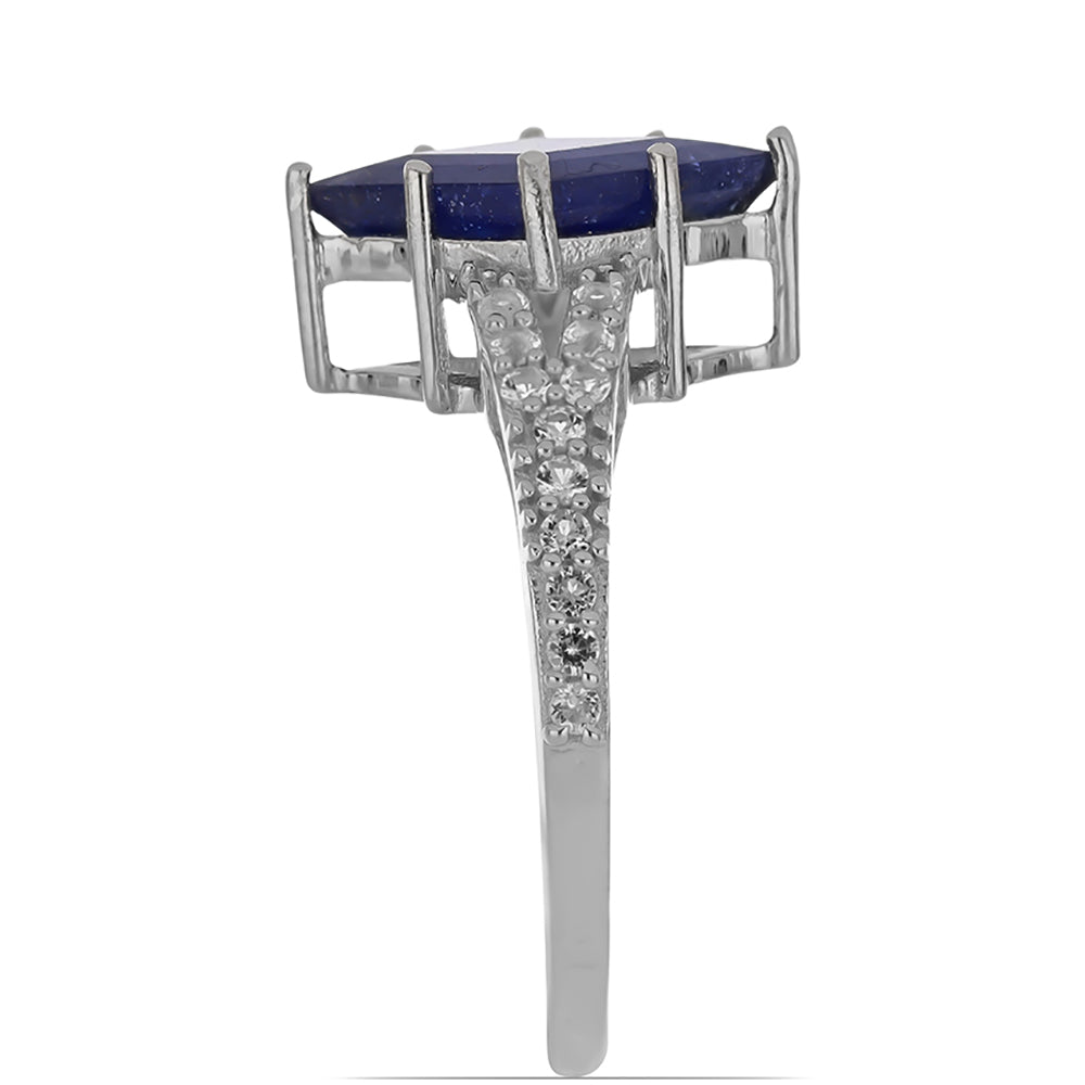 Inel din Argint 925 ( 3.18 grame ) cu Safir Albastru Rosebery și Topaz Alb 4.1 Carate