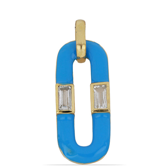 Pandantiv din Argint 925 Placat cu Aur ( 3.88 grame ) cu Email și Topaz Alb 0.83 Carate