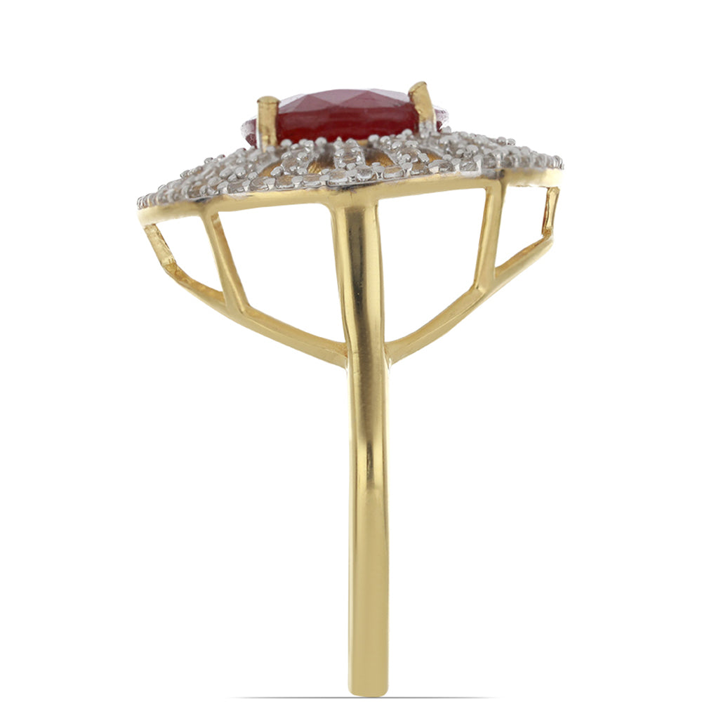 Inel din Argint 925 Placat cu Aur ( 4.19 grame ) cu Rubin Malagasy și Topaz Alb 7.46 Carate