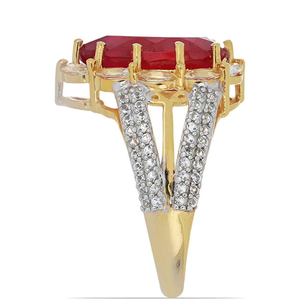 Inel din Argint 925 Placat cu Aur ( 4.69 grame ) cu Rubin Malagasy și Topaz Alb 7.41 Carate