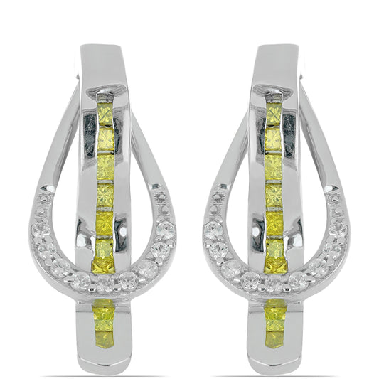 Cercei din Argint 925 ( 2.69 grame ) cu Diamant Galben și Zircon Alb 0.46 Carate