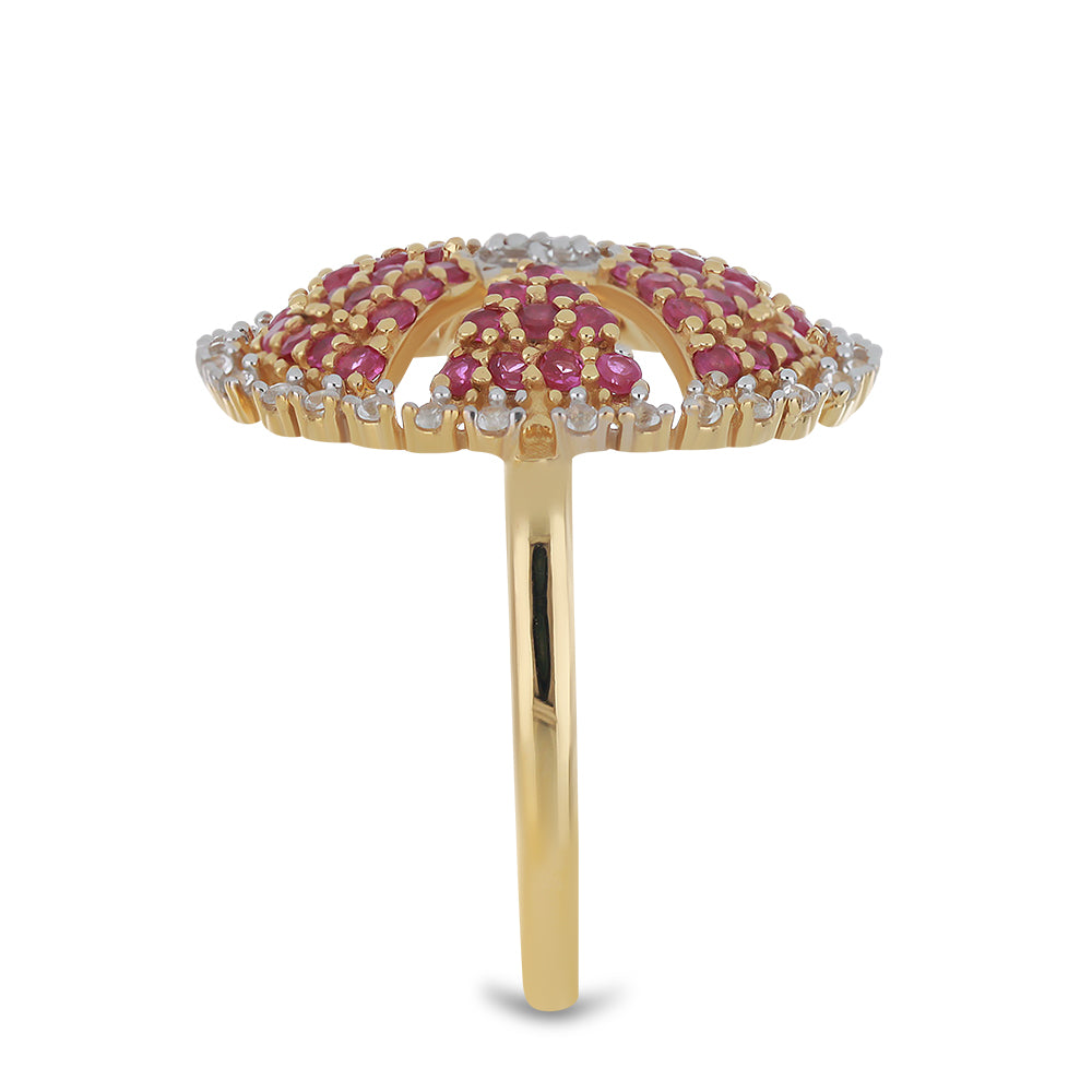 Inel din Argint 925 Placat cu Aur ( 5.18 grame ) cu Rubin Malagasy și Topaz Alb 1.62 Carate