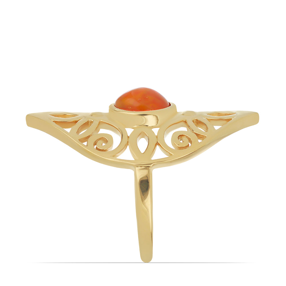 Inel din Argint 925 Placat cu Aur ( 5.42 grame ) cu Opal Etiopian Lega Dembi Portocaliu 0.96 Carate