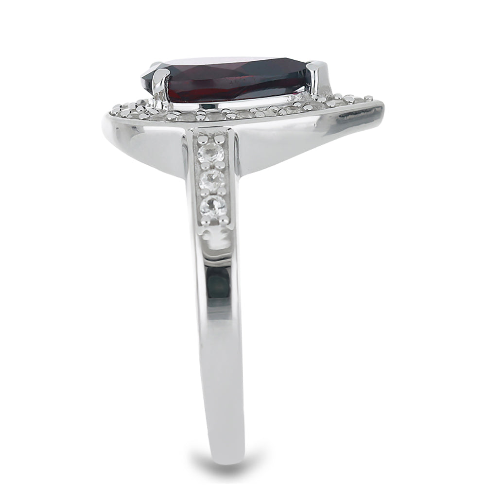Inel din Argint 925 ( 3.44 grame ) cu Granat Rodolit Minas Moatize și Topaz Alb 2.88 Carate