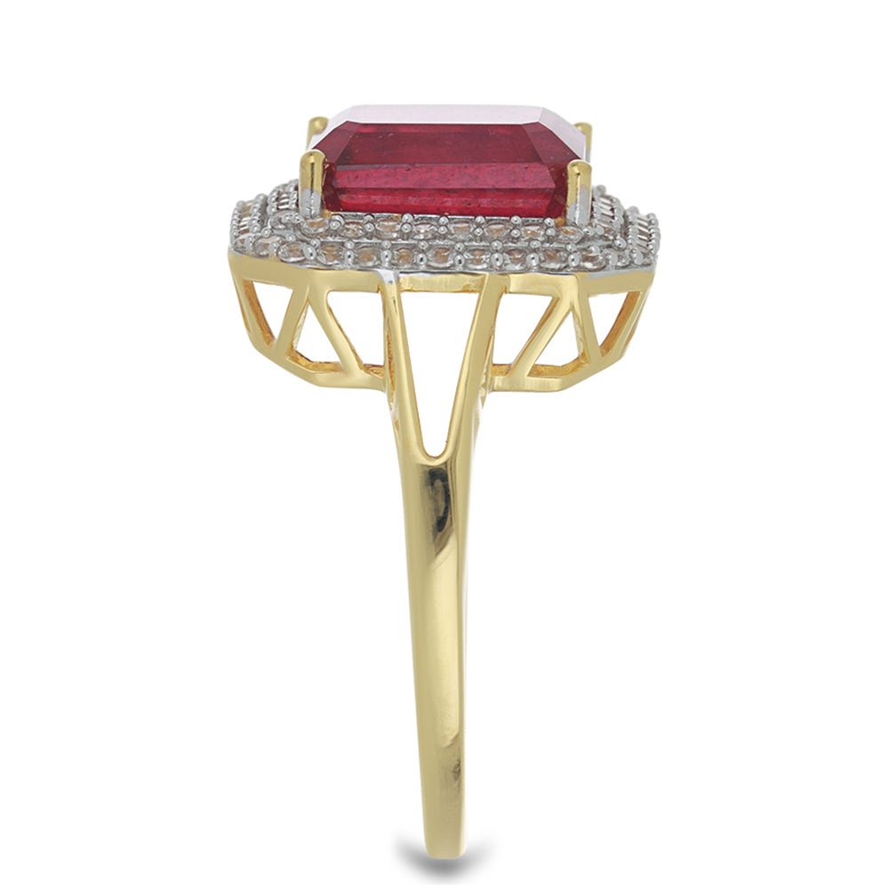 Inel din Aur de 9K ( 3.43 grame ) cu Rubin Malagasy și Zircon Alb Natural 5.59 Carate