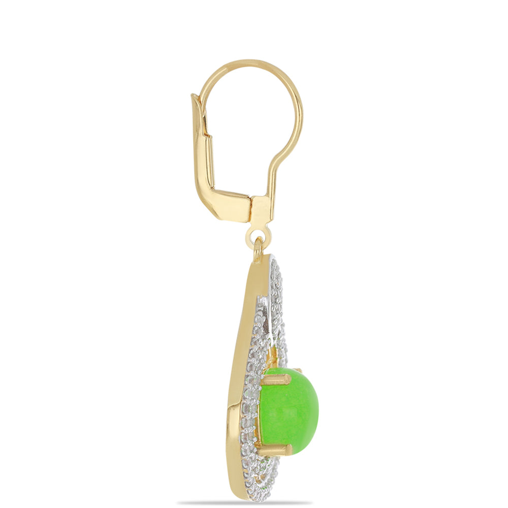 Cercei din Argint 925 Placat cu Aur ( 5.4 grame ) cu Jadeit Verde și Topaz Alb 5.35 Carate