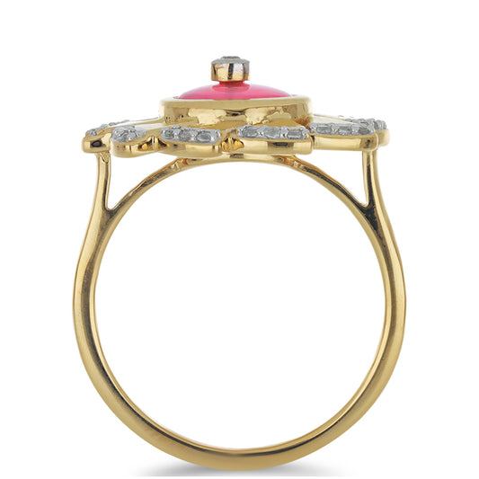 Inel din Argint 925 Placat cu Aur ( 5.33 grame ) cu Opal Lega Dembi Roz și Topaz Alb 1.01 Carate